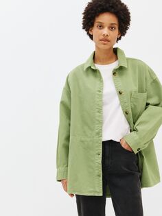 Однотонная хлопковая куртка оверсайз John Lewis Anyday, зеленая