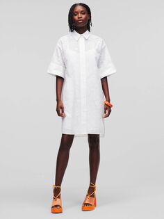 KARL LAGERFELD Платье-рубашка Broderie Anglaise, Белый