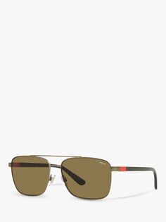 Мужские солнцезащитные очки прямоугольной формы Polo Ralph Lauren PH3137, золотисто-зеленые
