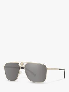 Versace VE2238 Мужские прямоугольные солнцезащитные очки, бледно-золотой/зеркально-серый