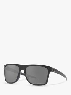 Мужские поляризационные прямоугольные солнцезащитные очки Oakley OO9100 Leffingwell Prizm, матовые черные чернила/серый