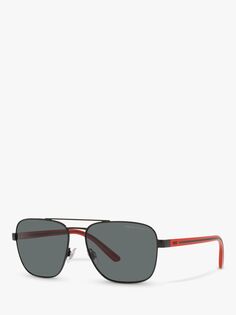 Мужские поляризационные солнцезащитные очки-пилоты Polo Ralph Lauren PH3138, черные/серые