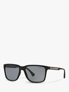 Emporio Armani EA4047 Мужские солнцезащитные очки с квадратной поляризацией, резиновый черный/серый