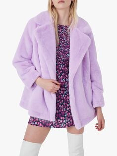 Короткое плюшевое пальто French Connection Buona, фиолетовый тюль