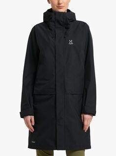 Длинная женская водонепроницаемая куртка из переработанного сырья Haglöfs Aria, настоящий черный цвет