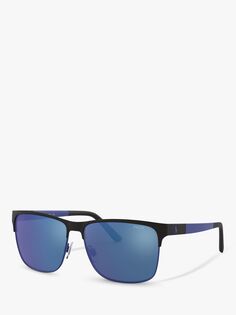 Мужские прямоугольные солнцезащитные очки Polo Ralph Lauren PH3128, матовый черный/королевский синий