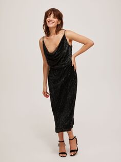 Платье-миди Asher с пайетками и кружевом и бисером, черный Lace & Beads