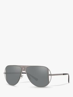 Versace VE2212 Мужские солнцезащитные очки-авиаторы, серебристый/серый
