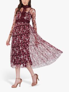 Платье миди из сетки с принтом Roman Lola из кружева и бисера, бордовый Lace & Beads
