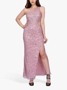 Платье макси на одно плечо с пайетками и кружевом Naeve, розовый Lace & Beads