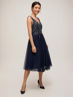 Мини-платье с кружевом и бисером Symphony, темно-синий Lace & Beads