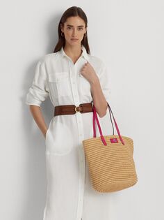 Lauren Ralph Lauren Brie Соломенная большая сумка с мешочком, натуральный/спортивный розовый