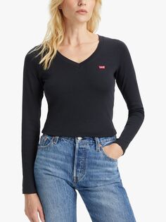 Майка Levi&apos;s Baby Logo с V-образным вырезом и длинными рукавами, цвет Caviar Levis