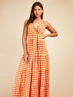 Платье макси в мелкую клетку Little Mistress, оранжевое
