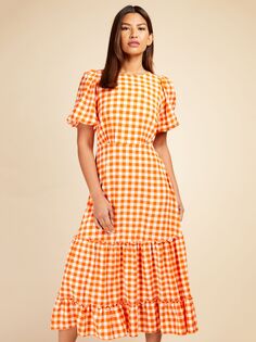 Платье миди в мелкую клетку Little Mistress, оранжевый