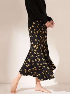 Асимметричная юбка-миди с принтом Truly Daisy, черный/желтый