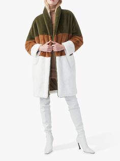 Пальто из искусственного меха French Connection Izo, цвет Loden Green/Camel/Classic Cream