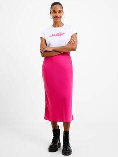 Атласная юбка-комбинация миди French Connection, ярко-розовая