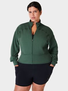 Супермягкая куртка-бомбер на молнии Sweaty Betty, цвет Trek Green