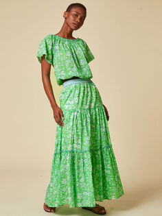Многоярусная длинная юбка Aspiga Block с цветочным принтом, яблочно-зеленый