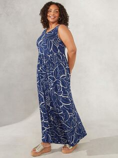 Платье макси с цветочным принтом Live Unlimited Curve, темно-синий