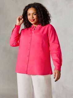 Льняная рубашка с V-образным вырезом и пуговицами Live Unlimited Curve, розовая