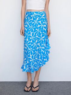 Асимметричная юбка с принтом Mango Salinas, синий/белый