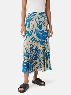 Жаккардовая юбка Jigsaw Strokes с цветочным принтом, темно-синяя