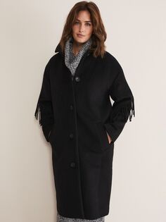 Пальто из смесовой шерсти с бахромой Phase Eight Liz, черный