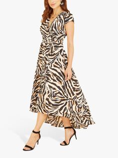 Mela London Платье с запахом и глубоким подолом с принтом зебры, черный Yumi
