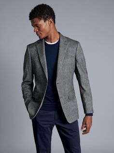 Шерстяной пиджак с классической текстурой Charles Tyrwhitt, серый