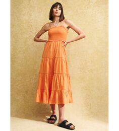 Многоярусное платье со сборками Nobody&apos;s Child Petite Maisi, оранжевое