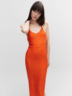 Облегающее платье миди с пайетками Mango Clara, оранжевое