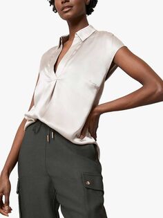 Мятная бархатная шелковая блузка с v-образным вырезом, кремово-белая Mint Velvet