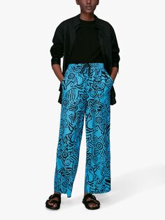 Повседневные брюки из смесового льна с цветочным принтом Whistles, синий/черный