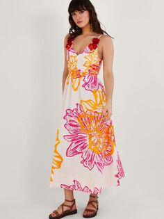 Платье миди из поплина Monsoon Marguerite с цветочным принтом, цвет слоновой кости/мульти