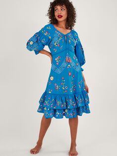 Платье длиной до колена с вышивкой Monsoon Tina, синий