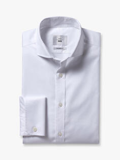 Рубашка из твила без железной отделки Moss 1851 Tailor Fit с двойными манжетами, белая