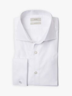 Саржевая рубашка приталенного кроя Moss с двойными манжетами, белый, белый
