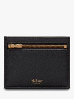 Маленькая классическая сумка для кредитной карты на молнии из зернистой кожи Mulberry, черная