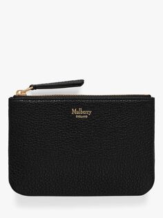 Маленький классический кошелек для монет Mulberry из зернистой кожи на молнии, черный