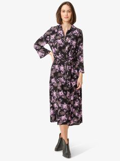 Noa Noa Liva Платье-рубашка миди с цветочным принтом, черный/фиолетовый