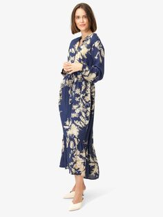Noa Noa Philippa Платье-рубашка с цветочным принтом, синий/бежевый