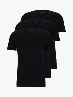Хлопковая футболка HUGO BOSS с вышитым логотипом, 3 шт., черная