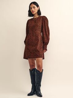 Вельветовое мини-платье с леопардовым принтом Nothing&apos;s Child Peggy, коричневое