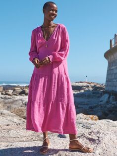 Льняное платье макси NRBY Brooke Gauze, вишнево-розовое