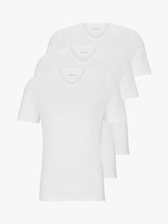 Хлопковая футболка с v-образным вырезом HUGO BOSS, 3 шт., белая