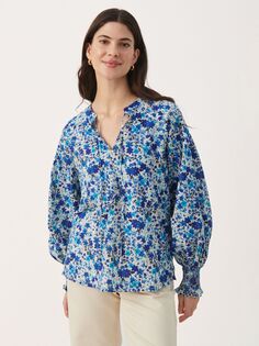 Хлопковая блузка с объемными рукавами и цветочным принтом Namis Part Two, синяя