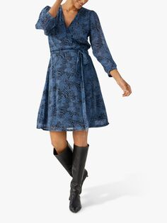 Мини-платье свободного кроя с рукавами 3/4 Part Two Trine, темно-синее