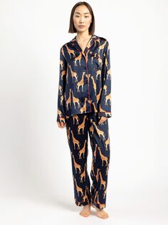 Атласная пижама с принтом жирафа Chelsea Peers, темно-синий